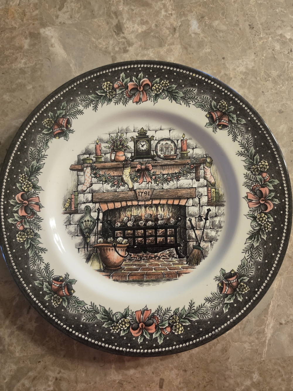 Stafford Holiday Fireplace Dinner Plate - Green, Red, Black